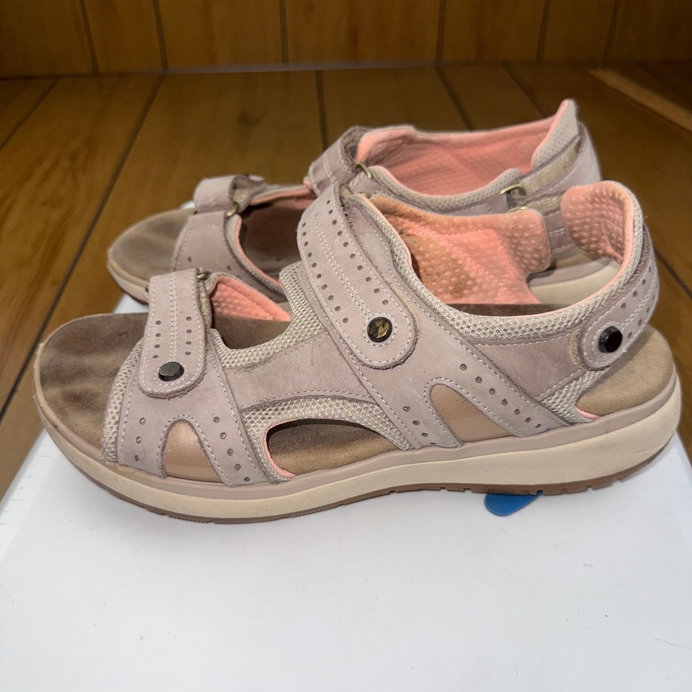 SAS Nudu Taupe Leather Comfort Walking‎ Sandals Womens 10 M Pink Mesh 2778660